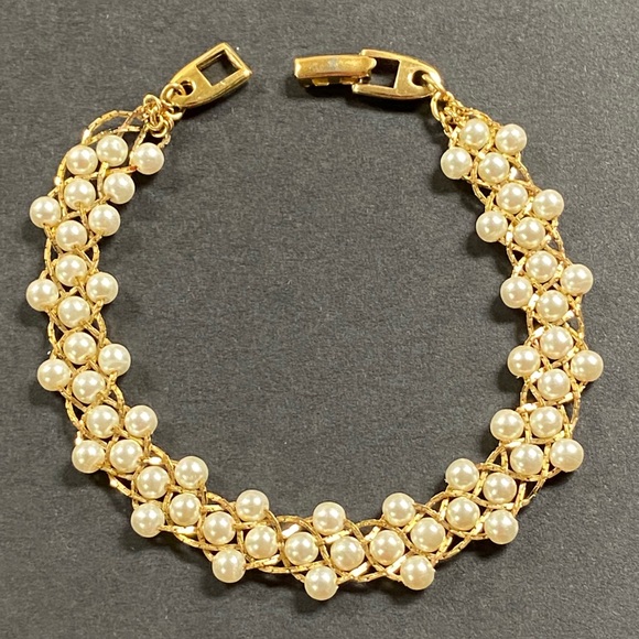 Vintage Napier Gold Pearl Bracelet Pat 